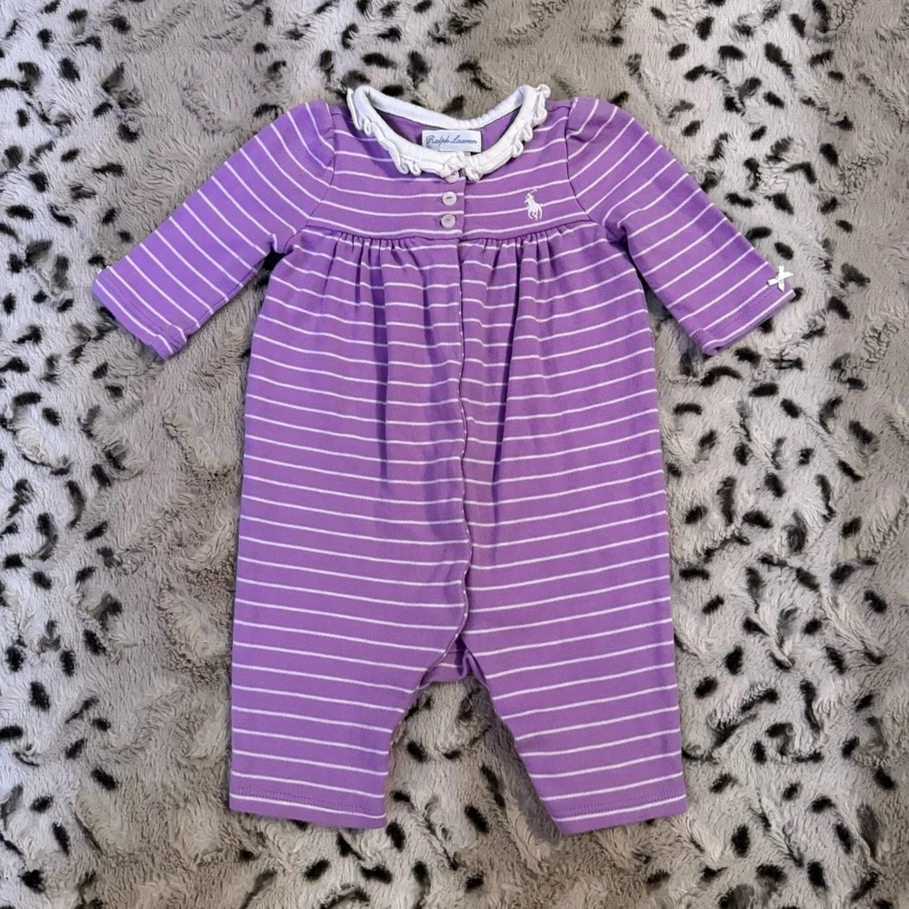 Ralph Lauren Baby Girl Pony Logo Purple Footie Romper One Piece - Picture 1 of 3